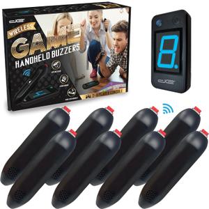 Digital Energy Wireless Handheld Game Buzzer System - Console Displays First Buzz-in - Great for Jeopardy, Family Feud, Trivia and Buzz Games - 8 Joystick Buzzers
