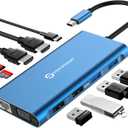 UtechSmart 11 in 1 Docking Station, Triple Monitors USBC Laptop Docking Station with 2 HDMI, VGA, PD3.0, SD TF Card Slot, 4 USB Ports USB-C Adapter Compatible for MacBook & Windows(Blue)
