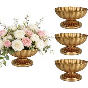 Small Gold Vases for Centerpieces: Antique Gold Flower Vase for Wedding 4 Inch Brass Compote Vase Metal Pedestal Bowl Flower Urn for Party Event Home Decor Set of 4