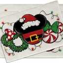 Christmas Santa Placemats, Xmas Wreath Peppermint Candy Dining Place Mats Table Decor, Winter Funny Holiday Home Kitchen Decoration 12 x 18 Inch, Count of 1