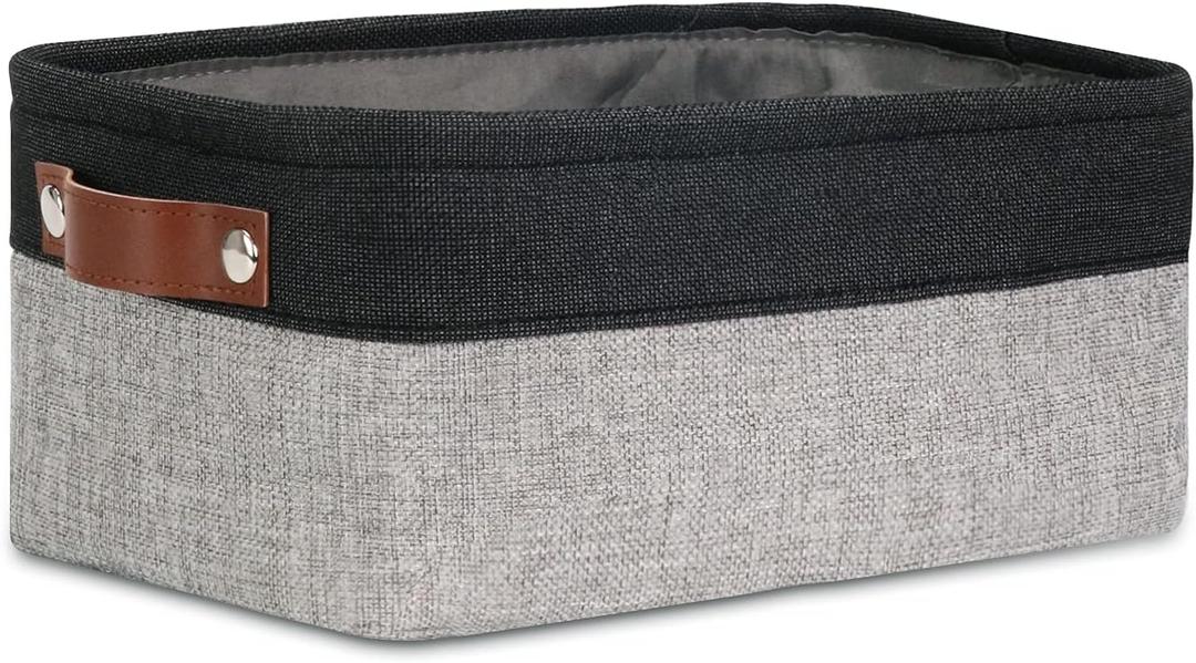 DULLEMELO Small Collapsible Fabric Basket for Organizing, Shelves, Closets, Laundry, Nursery, Decorative Gift Basket (Black&Gray) (Small-11.8"x7.9"x5.1")