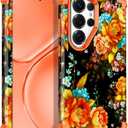 Casetego for Galaxy S26 Ultra Case,Three Layer Heavy Duty Sturdy Shockproof Protection Full Rugged Hard PC+Soft TPU Bumper Protective Girls Case for Samsung Galaxy S26 Ultra 5G 6.9 inch,Orange Flower
