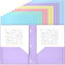 Yeaqee 12 Pcs Plastic Folders with Pockets and Prong Plastic Folders with 2 Pockets Pocket for Office, School for Students, Teachers, Office Workers (Pastel)