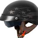 VCAN Cruiser Half Face Motorcycle Helmet with Drop-Down Sun Visor, Removable Peak and Quick Release Buckle (Large, Flat Black Star Trail)