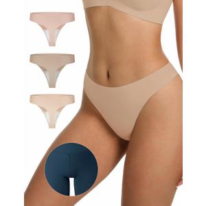 LUCKMEEY Cotton Thongs for Women Seamless Thongs for Women No Show Thong Panty Liners Workout G-String Thongs Underwear (Small, 3p-ice Cream+oatmilk Skin+peach Pink)