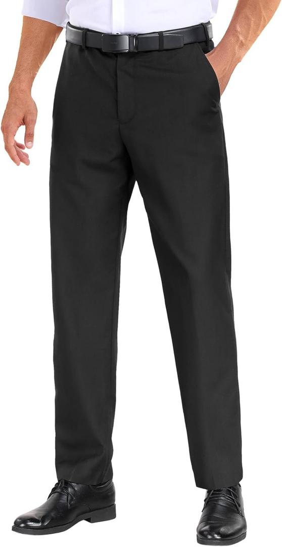 COOFANDY Mens Dress Pants Expandable Waist Wrinkle Free Suit Pants Flat Front Casual Dress Slacks (32W x 30L, Black)