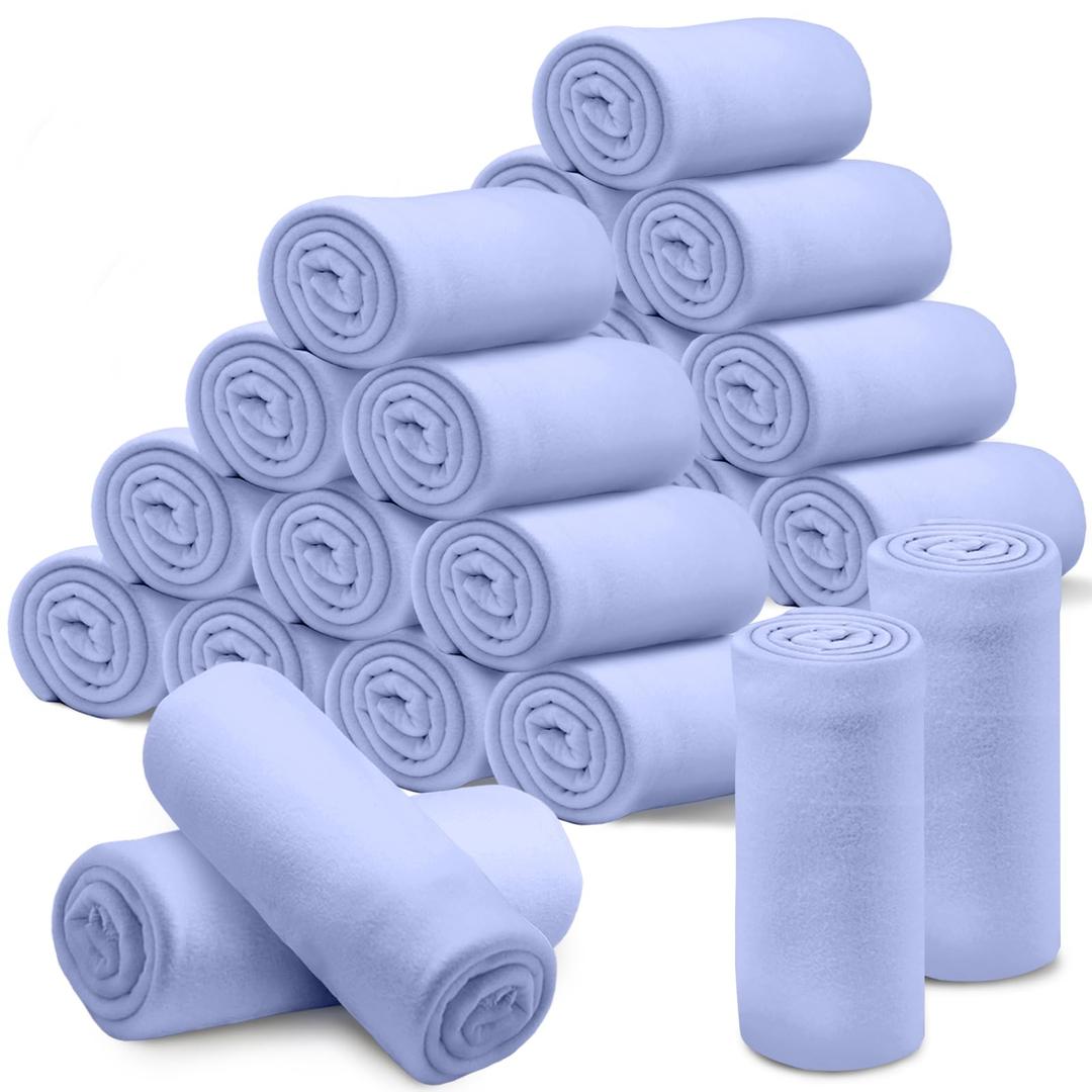 24 Pcs Fleece Blankets Bulk 60 x 50 in, Soft Lightweight Throw Blankets in Bulk Large Cozy Wool Blankets for Wedding Bed Couch Use Gifts & Donation, Oeko-tex Standard 100 Certified(Sky Blue)
