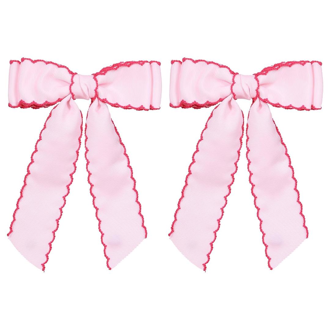 5 Inch Hair Bow Clips Edged Grosgrain Ribbon Hairpins Handmade Hair Accessories with Alligator Clips for Girls Women, Pink with Rose Red
