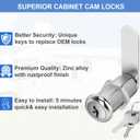 Cylinnda Cabinet Locks with Keys, 1-1/2" Long Cam Locks keyed Alike, Cabinet Cam Lock Set for Cabinets, RV Storage, Tool Box, Thick Drawer, Zinc Alloy (2 Pack, 1-1/2 Inch)