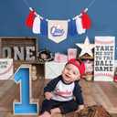 Baseball One High Chair Banner - Blue,White,Red 1st Birthday Decorations,Rookie of The Year High Chair Banner,Baseball First Birthday Photo Props