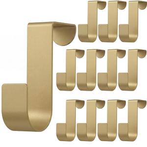 Hotop 12 Pcs Over The Cabinet Drawer Door Hooks 1 Inch for Hanger in The Cabinet Decoration Hooks Sturdy Metal Z Shaped Hanger Peg for Bathroom Clothes Towel(Gold)