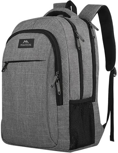 MATEIN Travel Laptop Backpack, Business Anti Theft Slim Sturdy Laptops Backpack Personal Item Bag, Water Resistant College School Computer Bag Gift for Men & Women Fits 15.6 Inch Notebook, Grey