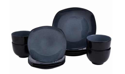 Tabletops Gallery Service For 4, 12 Piece, Gabrielle Black Dinnerware set