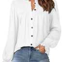 Women's Dressy Casual Blouses Business Work Tops Long Sleeve Crew Neck Pleated Shirts Fall Outfits White, XL