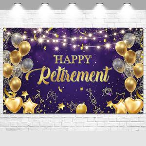 Avezano Happy Retirement Backdrop Purple and Gold Happy Retirement Sign Banner Photo Background with Rope Going Away Party Decorations 6 x 3.6 ft