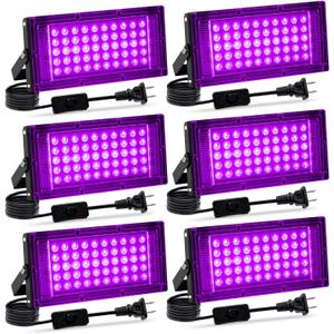 3 Pack 50W Black Light, LED Blacklight with US Plug and Switch, Black Lights for Glow Party,Halloween,Body Painting,Birthday Party,Fluorescent Painting and Tapestry