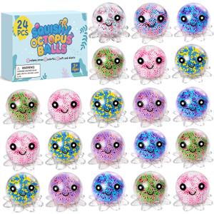 24 Pack Octopus Stress Balls Set for Kids Adults, Cute Squishy Squeeze Fidget Toys for Anxiety Stress Relief, Perfect Party Favors Easter Basket Stuffers Birthday Gifts