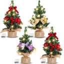4 Pack 7.8 Inch Pre-lit Mini Christmas Tree Flocked Tabletop Small Artificial Christmas Tree with Hanging Ornaments for Christmas Table Desktop Bedroom Home Indoor Decoration(Luminous)