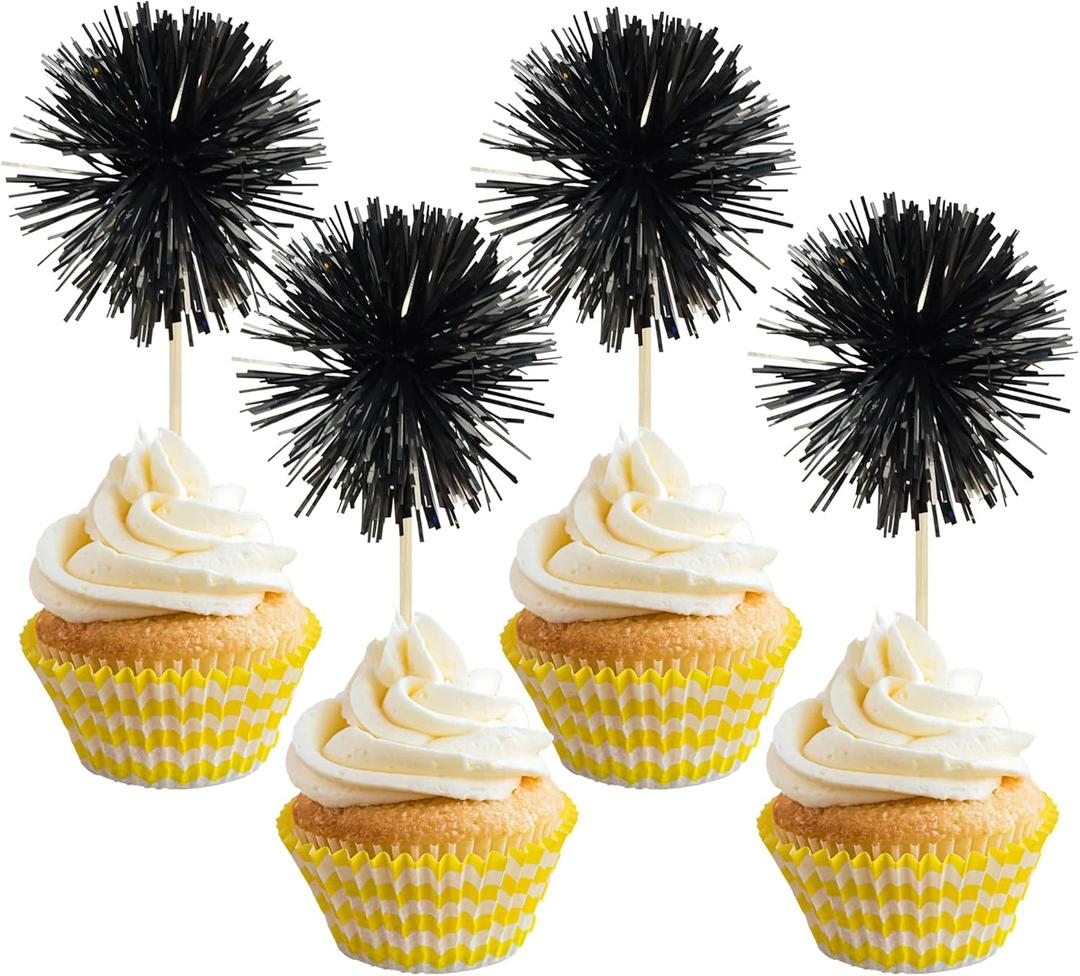 Gyufise 30Pcs Foil Firework Cupcake Toppers Sparkle Tinsel Cake Toppers Tinsel Drink Cake Decoration Cocktail Picks for Birthday Wedding Graduation Party Supplies Black Gyufise 30Pcs Foil Firework Cupcake Toppers Sparkle Tinsel Cake Toppers Tinsel Drink Cake Decoration Cocktail Picks for Birthday Wedding Graduation Party Supplies Black