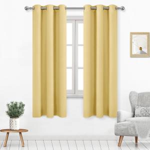 DWCN Blackout Curtains for Living Room, Room Drakening Drapes for Bedroom, Solid Thermal Privacy Protection Window Treatment - Light Yellow, W42 x L63 Inch, Set of 2