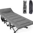 Mopaicot Camping Cot, Folding Cot Bed for Adults with Built-in Mattress and Pillow, Portable Outdoor Sleeping Cot for Camping and Travel, with Carry Bag, Grey, Max Load 450 LBS