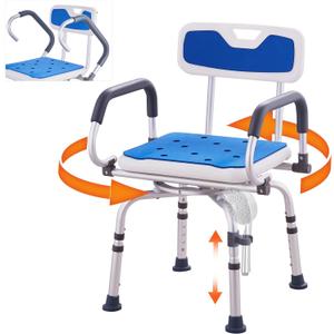 VEVOR Swivel Shower Chair 360 Degree, Adjustable Shower Seat with Pivoting Arms for Inside Showers or Tubs, Non-Slip Rotating Bathtub Shower Chair for Elderly Disabled Injured, 400LBS Capacity (armrest liftable)