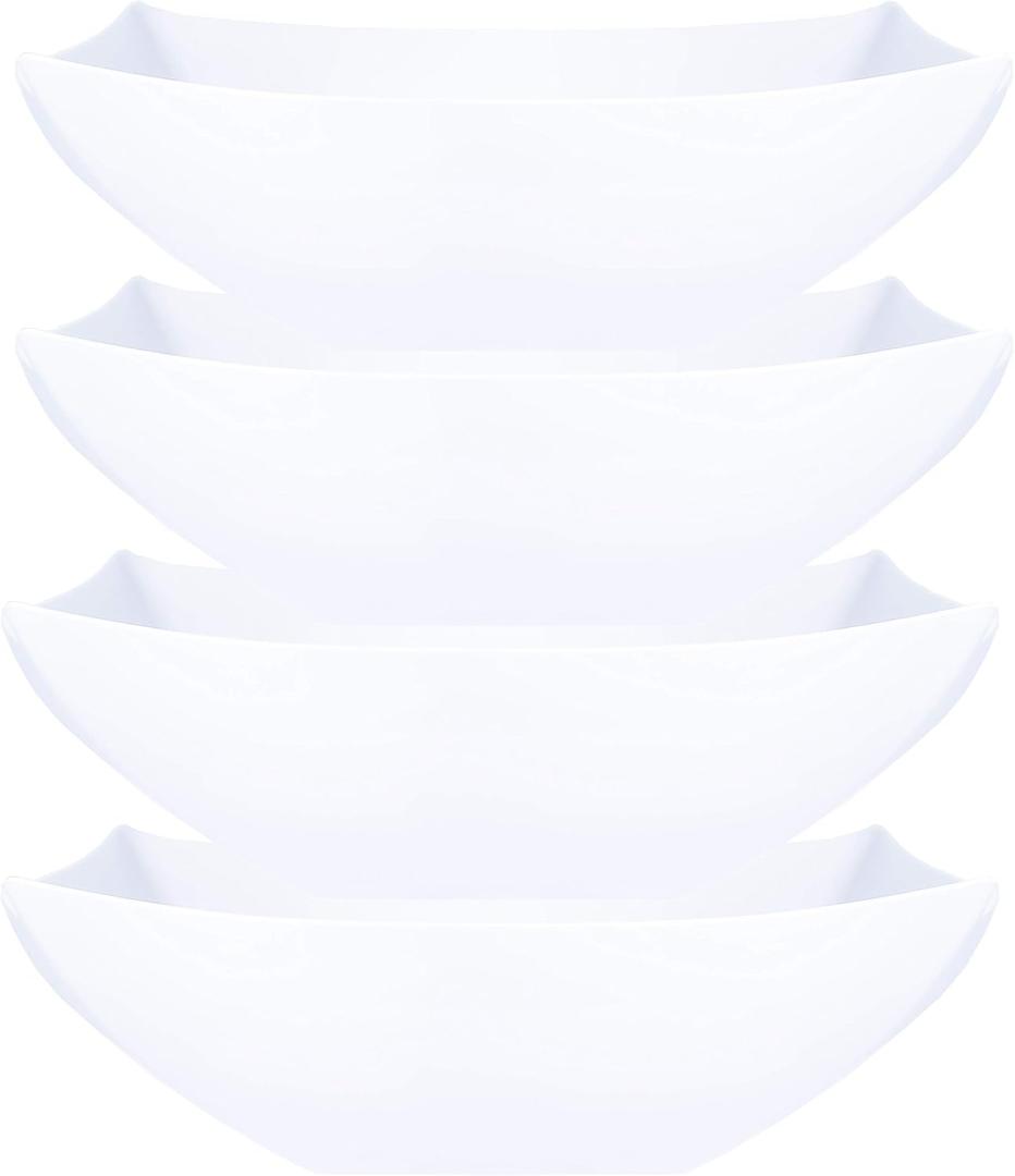 PLASTICPRO Disposable 128 ounce Square Serving Bowls, Party Snack or Salad Bowl, Extra Large Plastic Elegant White Pack of 4