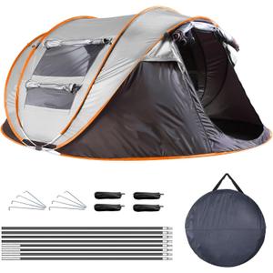 5-8 Person Pop Up Tent  Instant Setup Family Camping Tent, Waterproof with 4 Mosquito Net Windows & Carry Bag for Hiking, Festivals (9.06x6.79ft, Khaki)