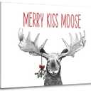 Ryeolo Funny Christmas Moose Wall Art Framed, Moose Christmas Decorations, Farmhouse Holiday Xmas Elk Deer Canvas Wall Art Prints for Home Bedroom Living Room Office Decor, 12x16 Inches