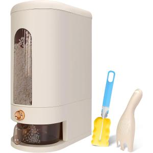 25Lbs Rice Dispenser,Large Rice Container with Measuring Cup,Moisture Proof Cereal Dispenser Storage with Time Scale,Dry Food Dispenser,Kitchen Organization Home Pantry Rice Corn(Cream White)