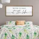 TQianJiang Lake House Decor Better To Wake At The Lake Sign 40"×15" Wood | For Bedroom Above Over Bed, Large Country Home Cabin Farmhouse Rustic Quote Wood Framed Wall Hanging Art