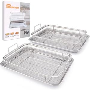 Air Fryer Basket for Oven 18.7"x12.8", 2 Pack Extra Large Air Fryer Basket and Tray Stainless Steel Oven Air Fryer Pan Rack for Cooking Baking and Broiling