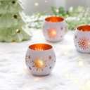 Snowflake Christmas Candle Holders Set of 4, Gold & White Glass Tealight Votive Holders for Winter Decor, Xmas Table Centerpieces, Indoor Christmas Decorations, Ideal