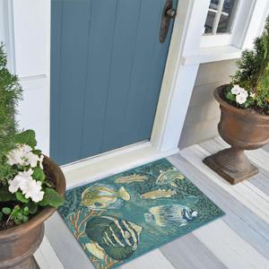 Liora Manne ESENCIA Indoor/Outdoor Power Loomed Latex Back Non Slip Mat - Transitional Coastal Fish Colorful (Fish Aqua) (2'5" x 3'11")