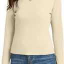 Dwnval Women's Fall Long Sleeve Crewneck T Shirt Basic Slim Fitted Knit Going Out Tops (Beige, M)