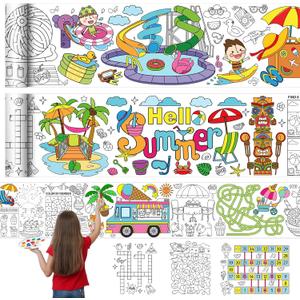 Janlaugh 3 Pack Summer Coloring Game Poster for Kids 118x11.8 Inch Fun Game Drawing Paper Roll Giant Coloring Posters Jumbo Summer Decoration for Classroom Activities Party Supplies
