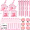 Ctosree 50 Sets Baby Shower Favors for Guests Include 50 Pcs Tea Light Candle Bulk Thank Tag and Chiffon Bag with Drawstring Retractable Ballpoint Pen for Gender Reveal Party Supplies (Pink)