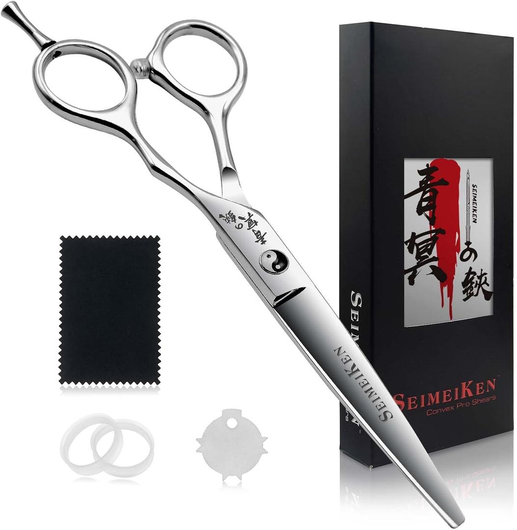 Hair Cutting Scissors Professional - 6” Japanese 440C Stainless Steel Hair Cutting Shears - Haircut Scissors Convex Blade for Ultra-Sharp Smooth Cuts for Hairdressing, Barbers, Salon Home Stylists