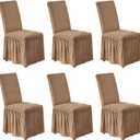 NICEEC Spandex Chair Covers for Dining Chairs Covers Set of 6 Removable Dining Room Chair Covers with Skirt Parson Chair Slipcovers Washable Chair Protector for Kitchen Wedding Party Banquet(Coffee)