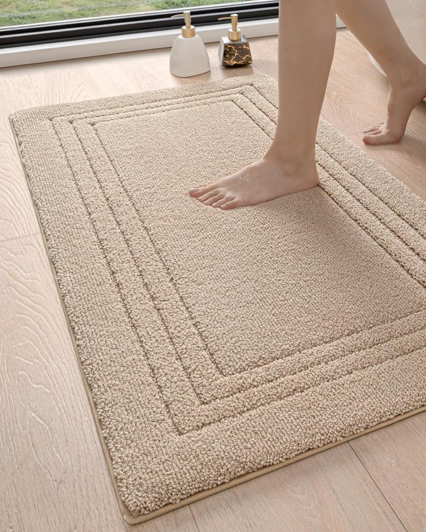 DEXI Bathroom Rug 43x24, Ultra Soft Absorbent Bath Mats for Bathroom, Shower Floor Bathmat Non Slip, Washable Bath Rugs Carpet for Tub, Sink, Beige