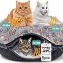 RINGTAIL Peekaboo Cat Cave Donut for Multiple & Large Cats Up to 30-45 lb, 3-in-1 Self Warming Cat Bed Tunnel with 2 Soft Fluffy Fleece Pet Blankets, Scratch, Detachable & Washable (Dark Gray, Large)