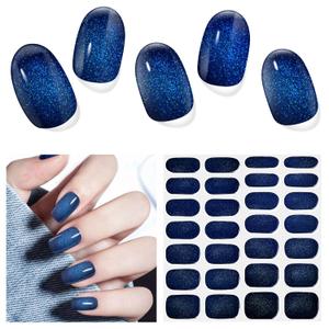 2 x Semi Cured Gel Nail Strips, 28 pcs Gel Nail Stickers Work with Any UV Lights, Long-Lasting Nail Wraps, Stick on Nails for women Easy to Apply & Remove