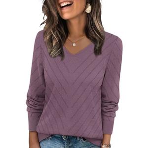 WIHOLL Sweaters for Women V Neck Casual Knit Long Sleeve Tops Lightweight Pullover Clothes Fall Fashion Outfits 2026 OEKO-TEX STANDARD 100 M