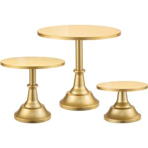 HBlife 3 PCS Gold Cake Stand Set (8"/10"/12" Plate) for 610 Inch Cakes, Dessert Table Display Set, Cupcake Stand for Party, Wedding, Birthday, Baby Shower, Anniversary (Metal)