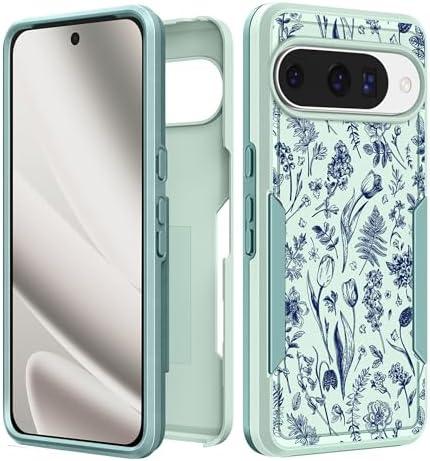Plakill for Google Pixel 10 Case/Pixel 10 Pro Case - Women Cute Girls Cover Girly Kawaii Aesthetic Unique Design Blue Flowers Heavy Duty Protective Shockproof Phone Cover for Google 10/10 Pro