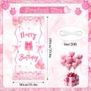 Pink Bow Birthday Door Banner Coquette Birthday Party Decorations Pink Bow Birthday Door Cover Happy Birthday Banner Pink Birthday Backdrop for Girls Woman Bachelorette Indoor Outdoor Party Supplies
