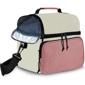 Insulated Lunch Box Dual Compartment Lunch Bag Leakproof Cooler for Men Women with Adjustable Strap,for Work, Picnic, Beach, Camping, Travel (Pink Beige,12L)