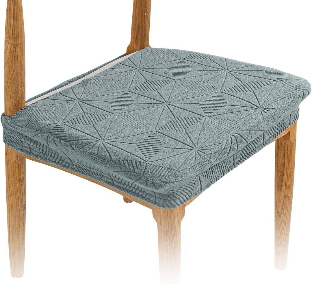 Seat Covers For Dining Chairs - Stretch Jacquard Chair Seat Covers Slipcover Set of 2, Removable Washable Chair Seat Protector for Dining Room, Kitchen, Restaurant, Banquet, No Rear, Pine Green