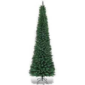 9 ft. PVC Artificial Slim Pencil Unlit Christmas Tree with Stand Home Holiday Decor Green