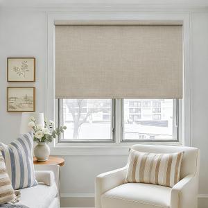 Oatmeal 100% Blackout Roller Shades for Window Room Darkening Thermal Insulated UV Protection Cordless Free-Stop Window Blinds for Bedroom Home Office Door Protect Privacy 50" W x 72" H